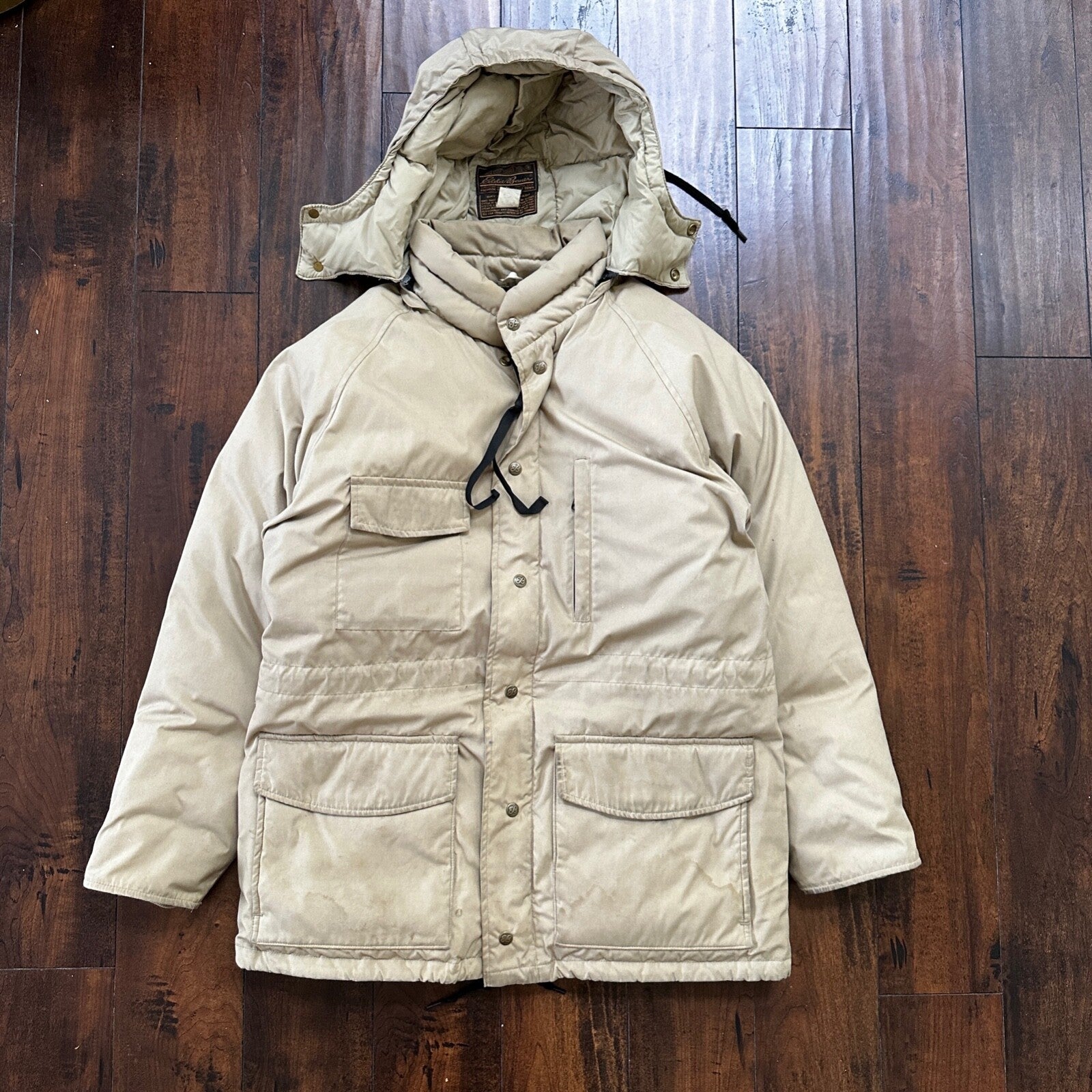 Vintage 1970s 1980s Eddie Bauer Goose Down Puffer Parka Jacket Tan Men's L 70s