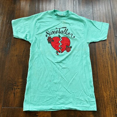 Sweet Talker Heartbreak Vintage T Shirt 80s Green Single Stitch Love Roses Cool