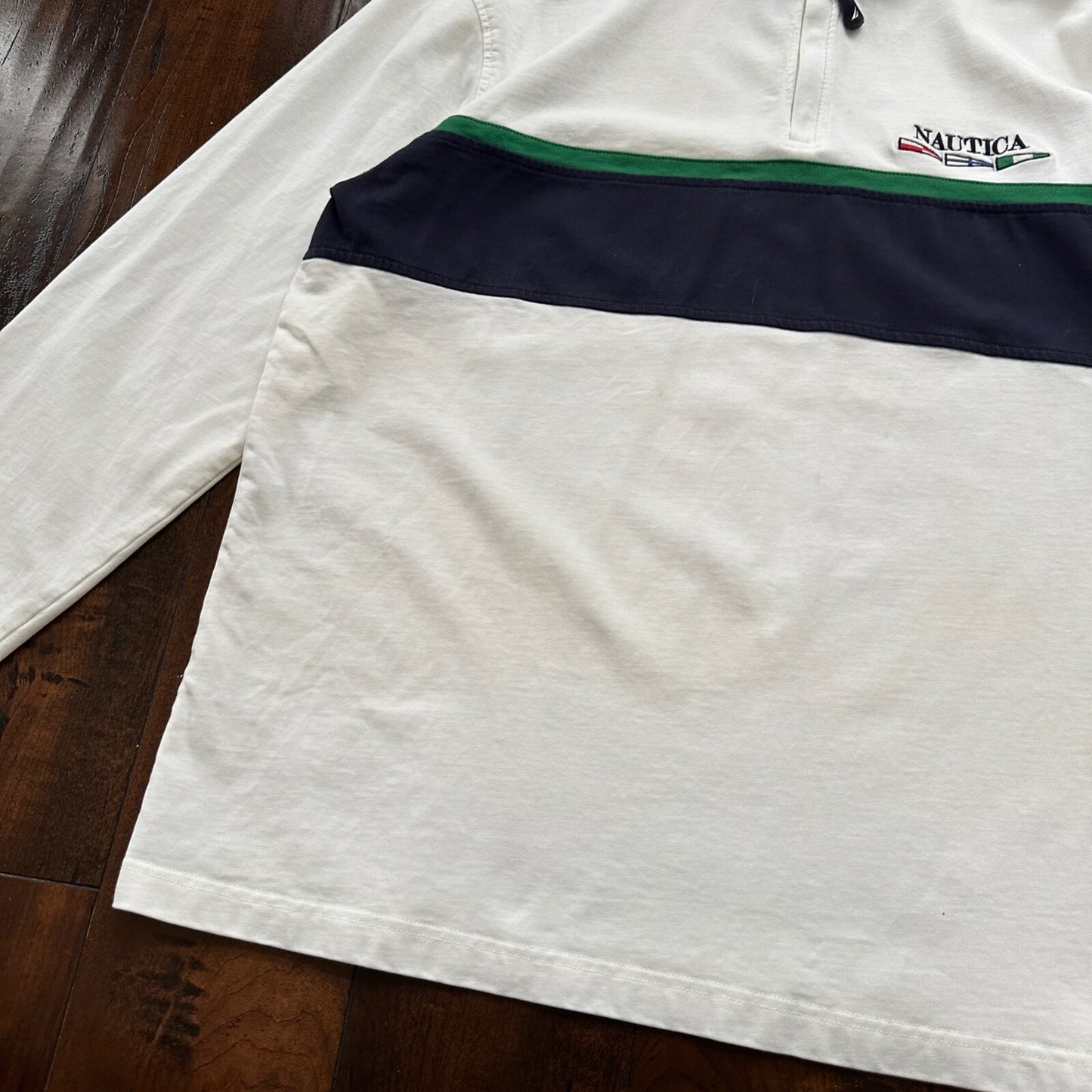 Nautica Classic White Striped Pullover Quarter Zip Sweater Shirt Size XL