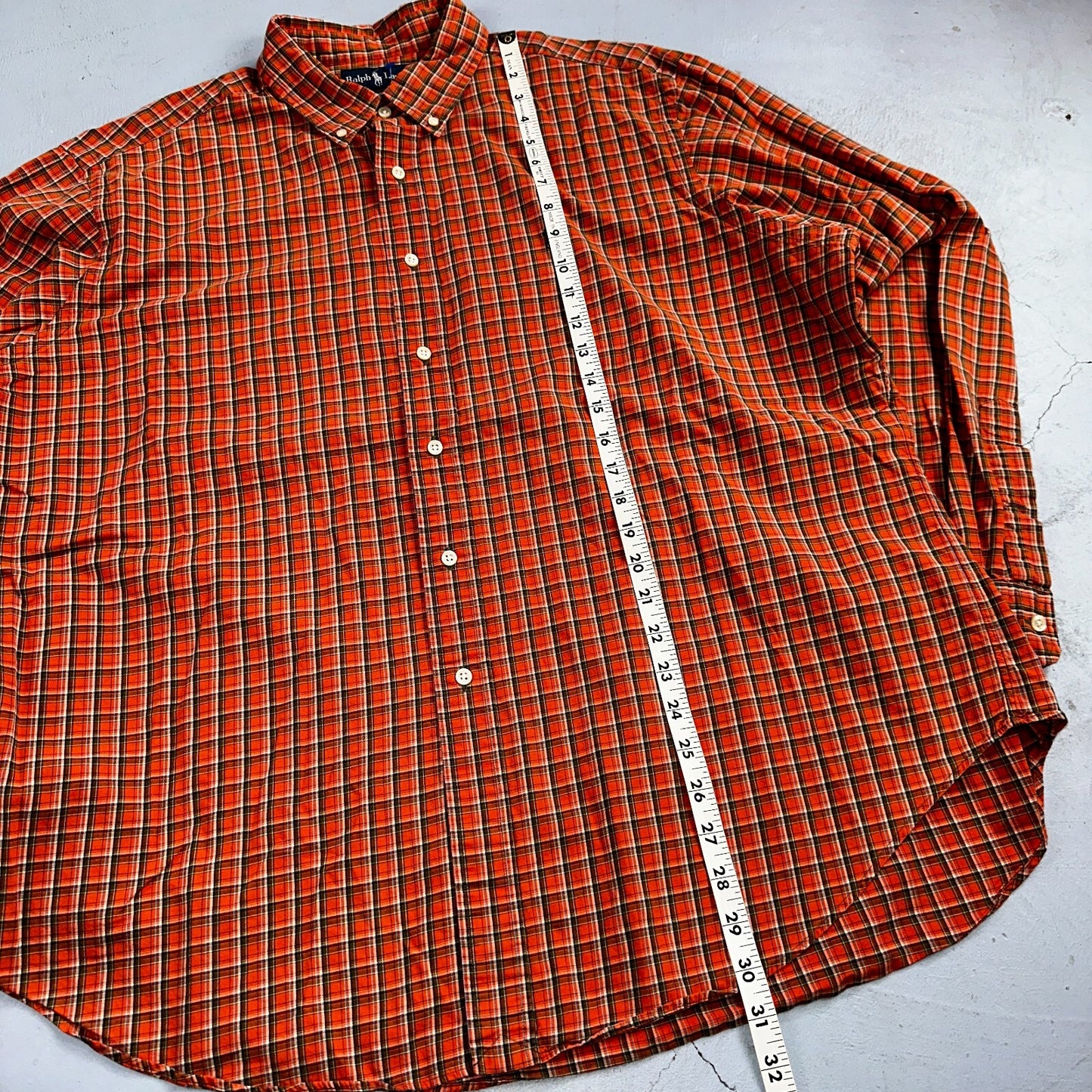 Ralph Lauren Classic Fit Button Down VTG Shirt Mens 2XL Orange Plaid Blue Label
