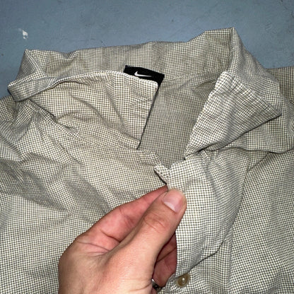 Nike Golf Tiger Woods Button Up Hawaiian Plaid Men's 2XL Shirt Gray Down Basic