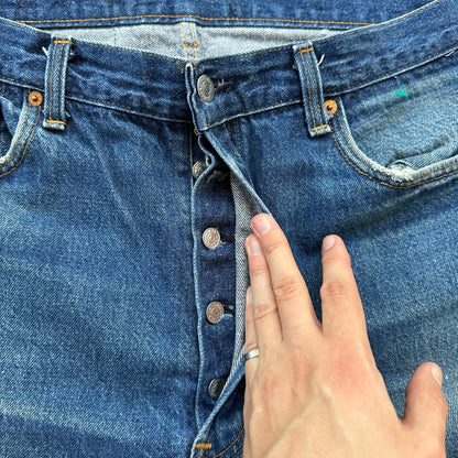 VTG 80s Levis 501 Button Fly 38x36 USA Tag Jeans Straight Wash Blue XX Act 34x31