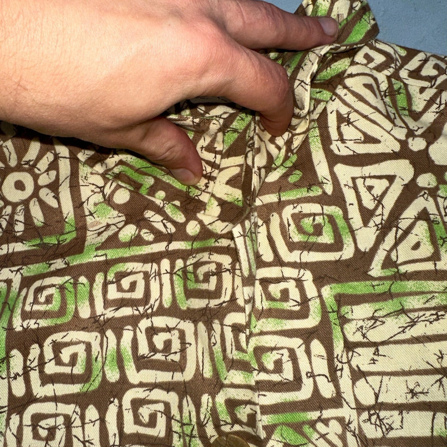 1950s Cotton Hawaiian Green Short Sleeve Button Down Shirt Rockabilly 50s Boxy