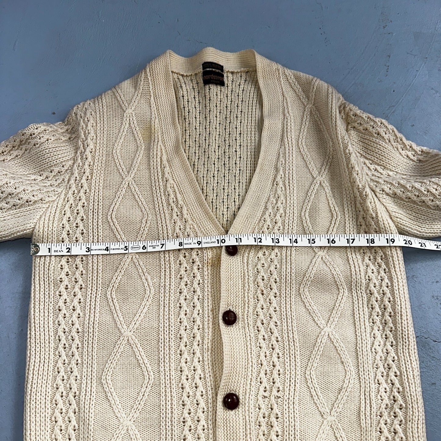 Vintage 100% Wool Fisherman Knit Men’s M Cardigan Nordstrom 1970s 70s Ivory