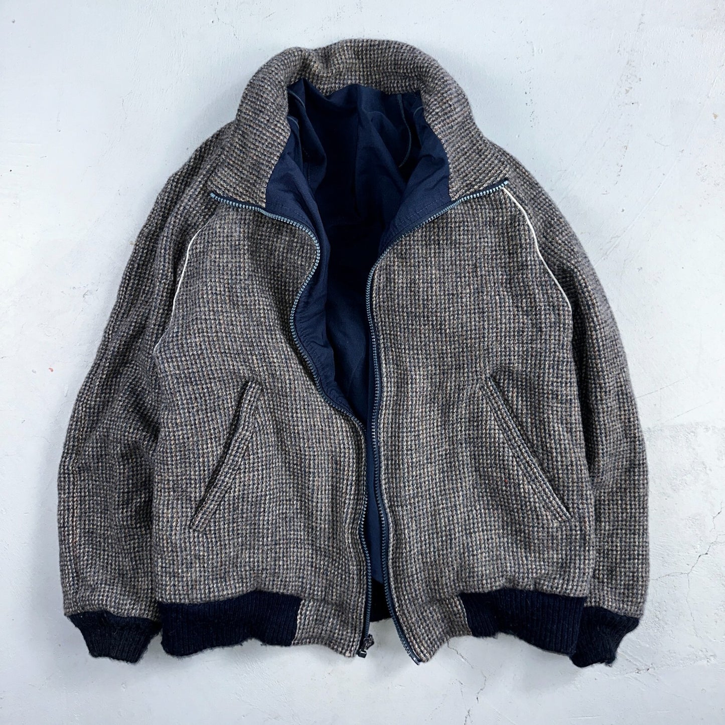 PENDLETON VTG USA Men’s Medium Blue Insulated Wool Bomber Jacket Broken Zipper