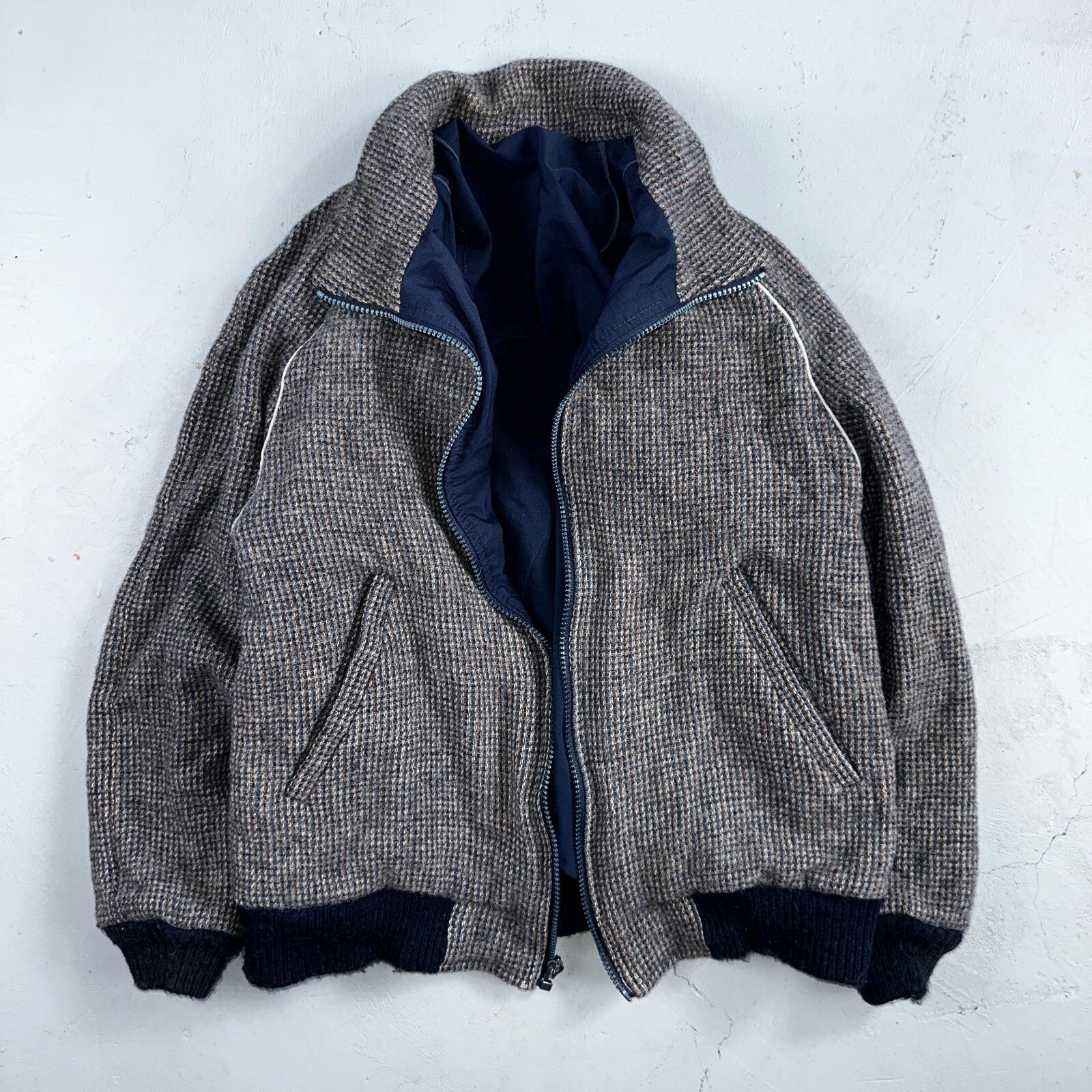 PENDLETON VTG USA Men’s Medium Blue Insulated Wool Bomber Jacket Broken Zipper