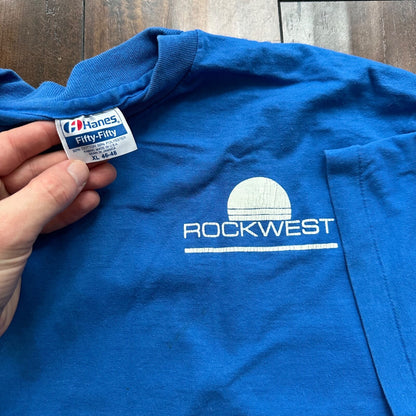Hanes XL 50/50 Vintage T Shirt Rockwest Oregon PDX Blue Single Stitch Thrashed