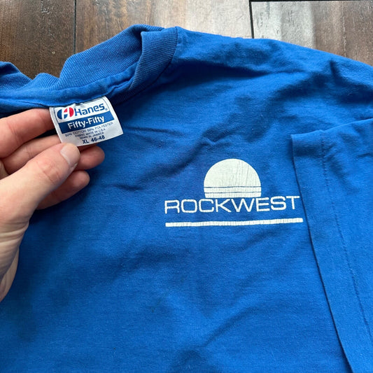 Hanes XL 50/50 Vintage T Shirt Rockwest Oregon PDX Blue Single Stitch Thrashed