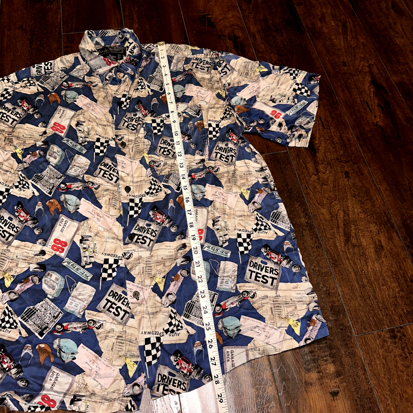 Nicole Miller 100% Silk Shirt Vintage 1994 Limited Quantities Cars Drivers Test