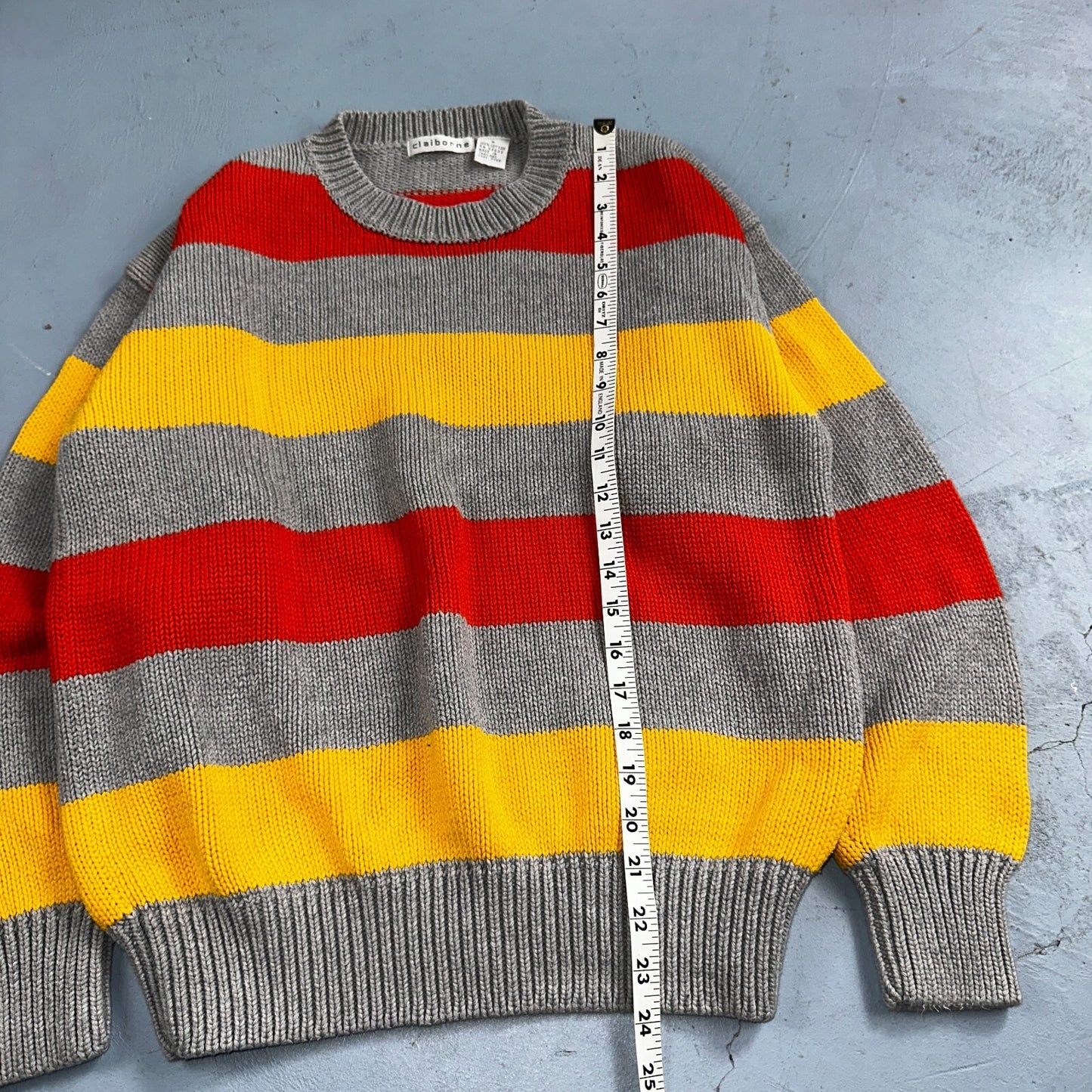 VTG Claiborne Fisherman Knit Womens Sz M Sweater Cable Knit Striped Chic Boho