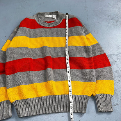 VTG Claiborne Fisherman Knit Womens Sz M Sweater Cable Knit Striped Chic Boho