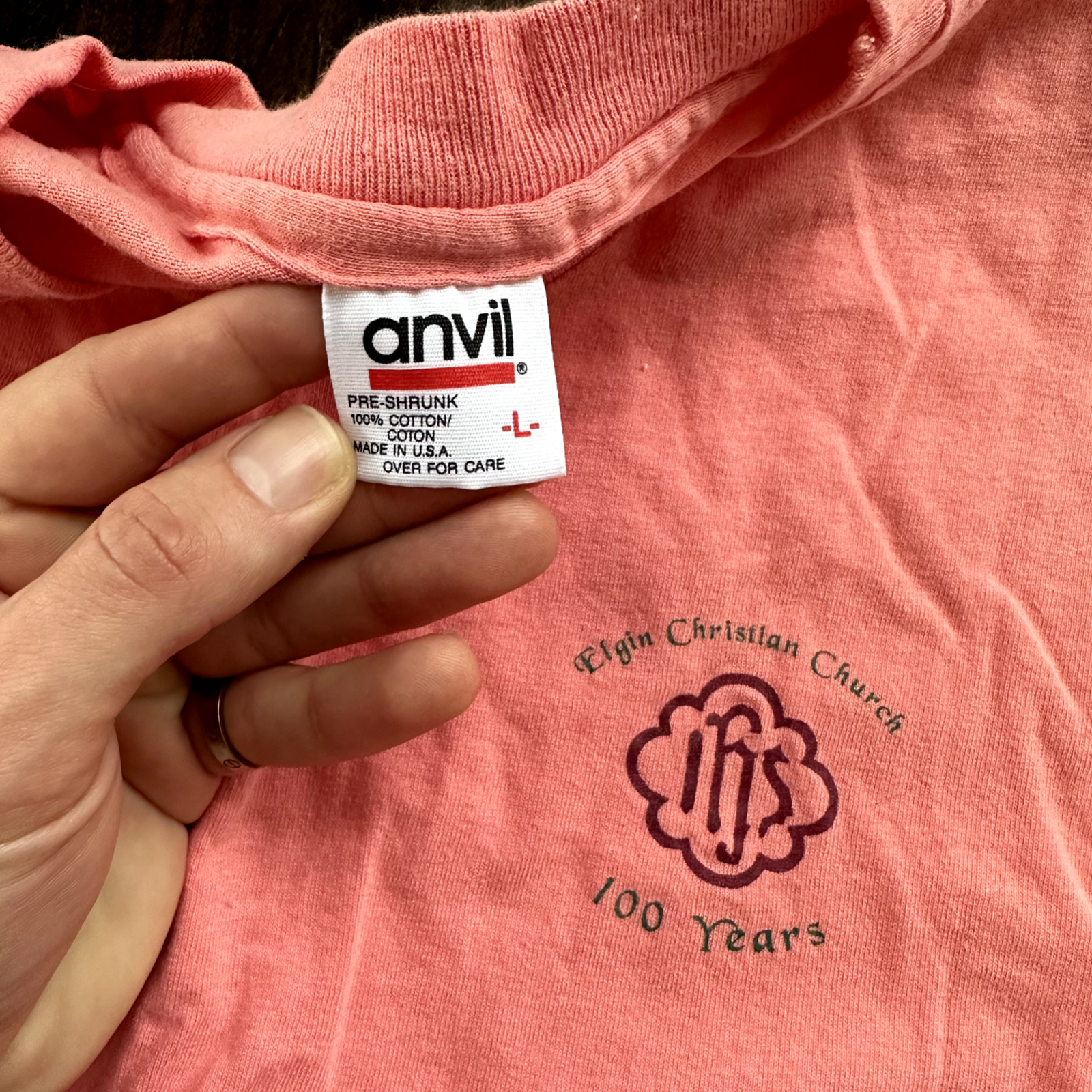 Church Elgin Oregon Vintage T Shirt Anvil Single Stitch Pink Cool Jesus Love Rap