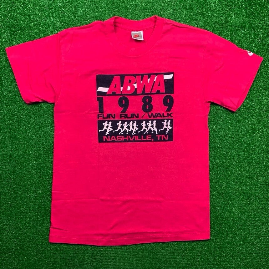 Nike Vintage T Shirt USA  Gray Tag 1989 Nashville Running Marathon Pink 80s 