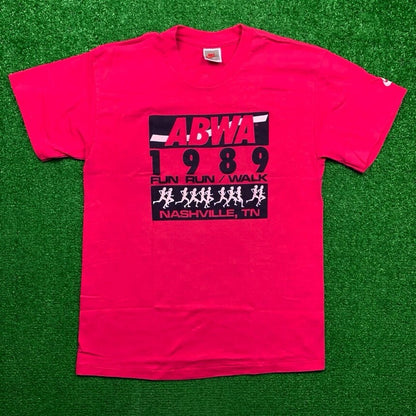 Nike Vintage T Shirt USA  Gray Tag 1989 Nashville Running Marathon Pink 80s 