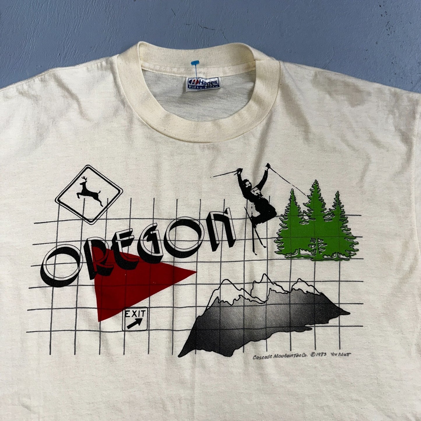 Oregon Ski Deer Mountains 80s Hanes 50/50 VTG T Shirt Grid Sports Travel USA