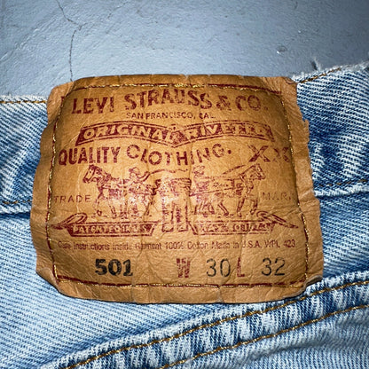 Levis 501 Vintage 90s USA XX Straight Leg Jeans Blue Light Wash 30x32 Act 28x30