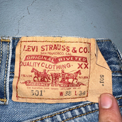 Levis 501 Vintage Y2K 90s XX Straight Leg Jeans Blue Light Wash 38x34 Act 37x34