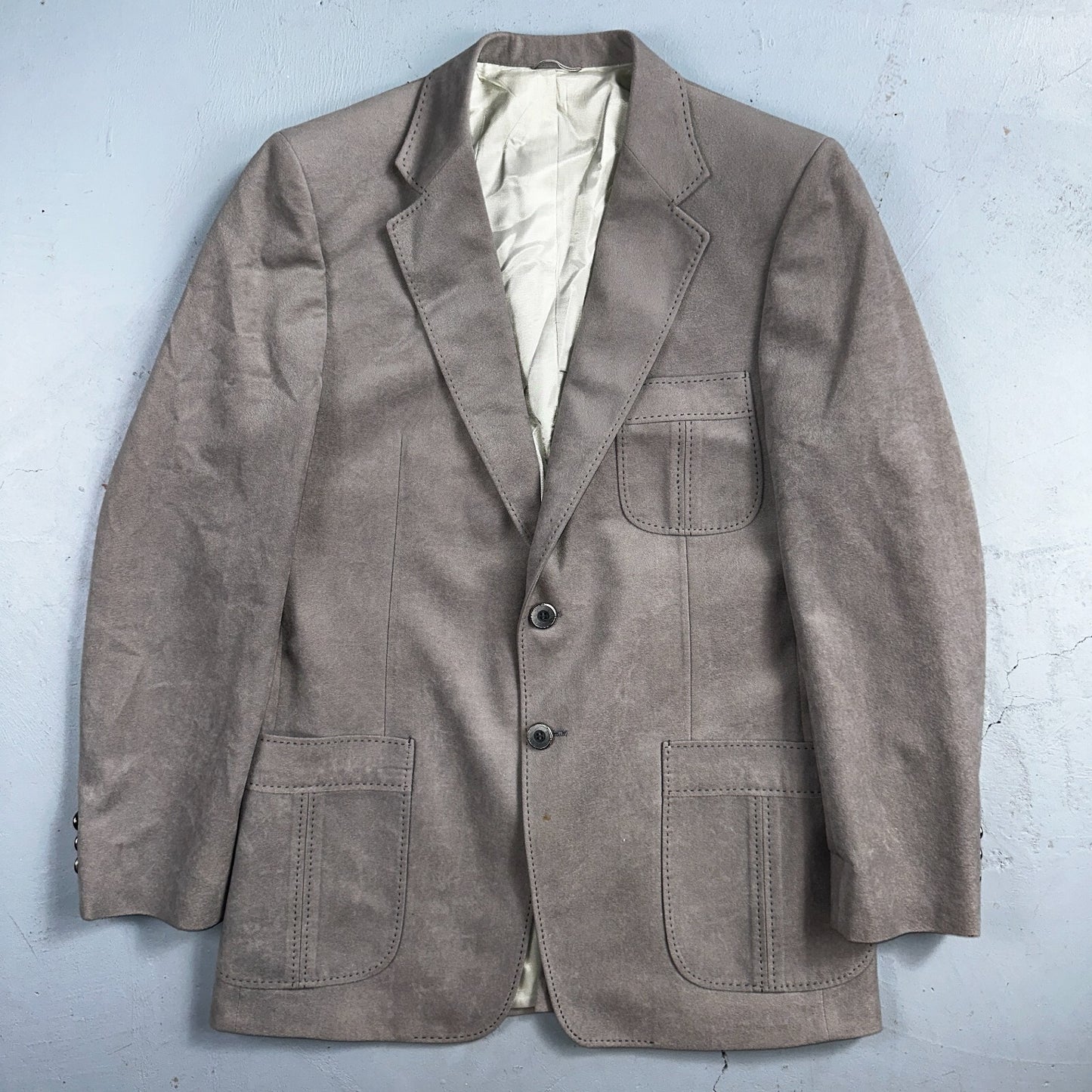 VTG Mens Suit 38 Jacket Sport Coat Rockabilly 60s 70s Suede Gray Disco The Knack