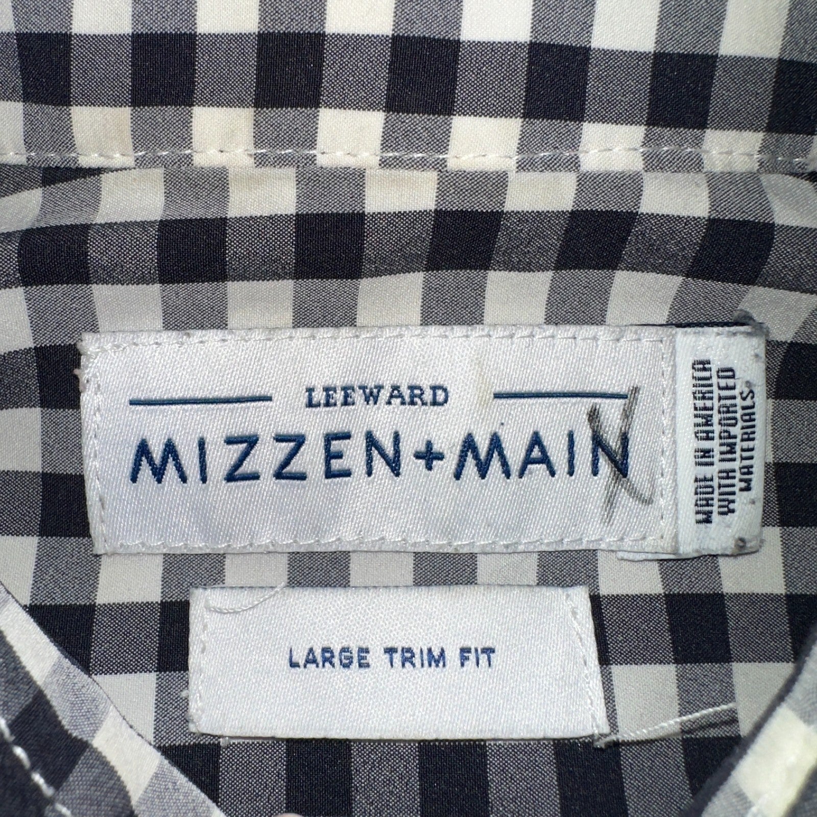 Mizzen Main Shirt Men L Black Button Performance Trim Fit Gingham Check USA