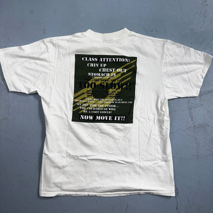 Oneita Boot Camp Aerobics VTG T Shirt Military Too Slow Class Attention USA