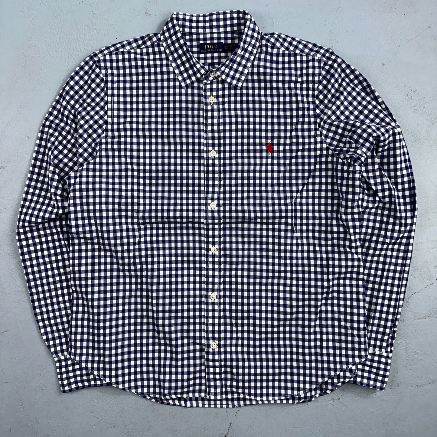 Ralph Lauren Boys XL Blue Gingham Check Long Sleeve Shirt 100% Cotton Polo