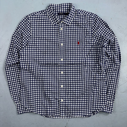 Ralph Lauren Boys XL Blue Gingham Check Long Sleeve Shirt 100% Cotton Polo