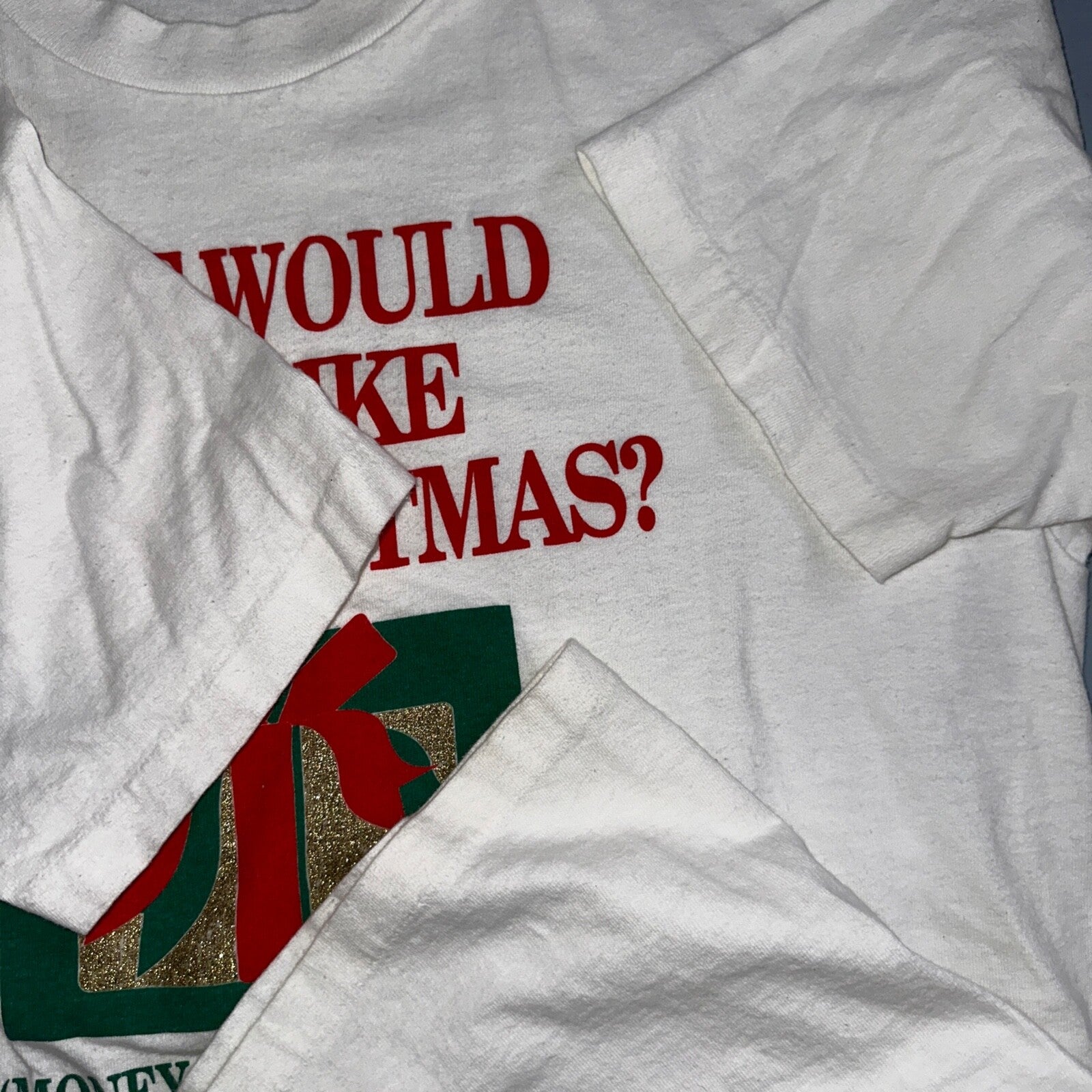Christmas Vintage T Shirt 90s Single Stitch White Present Gift Funny Quote Text