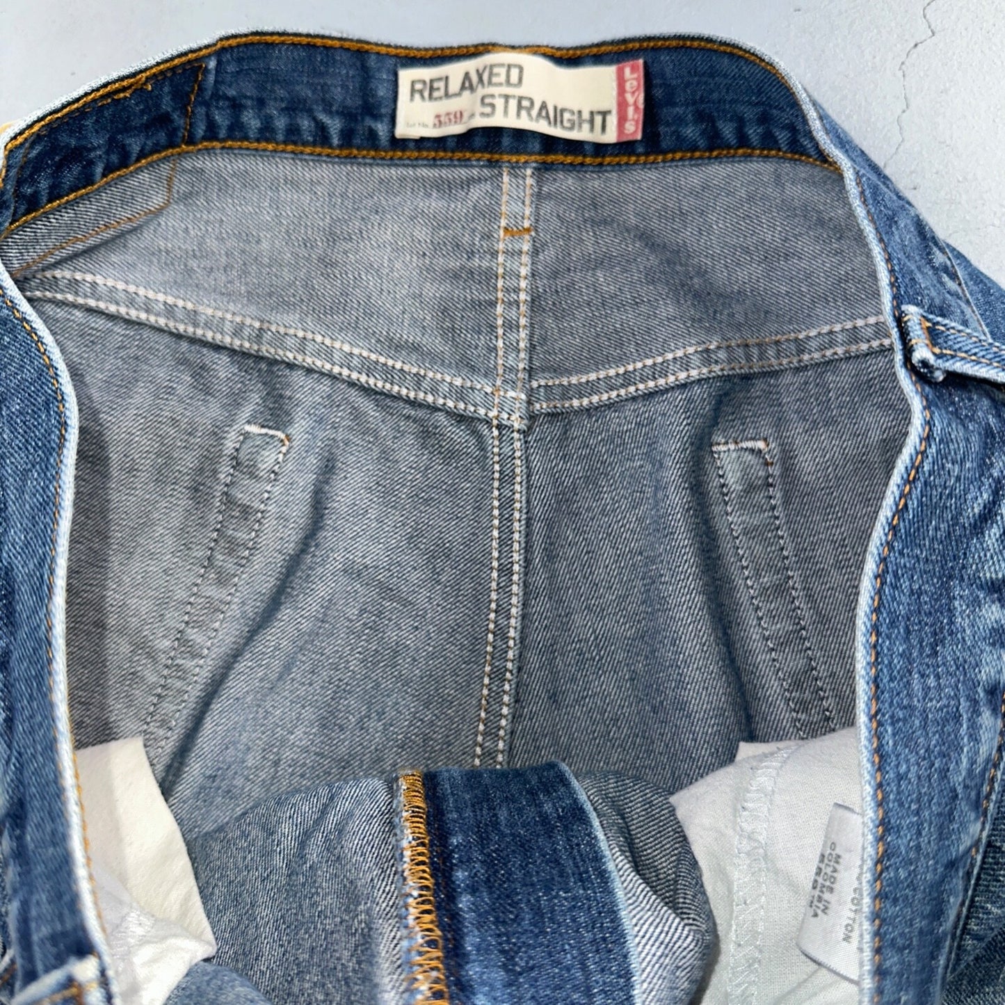 Levis 559 Relaxed Straight Fit Rugged Dark Blue VTG Y2K Denim Jeans Mens 36x32