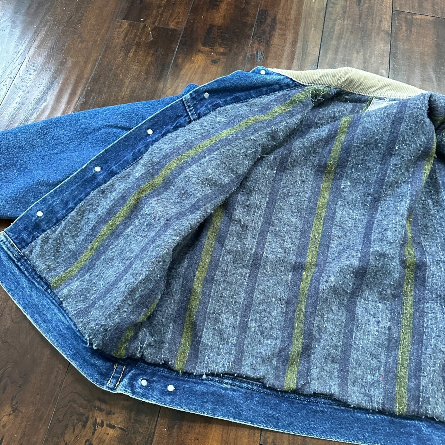 VTG Lee Storm Rider Blue Denim Blanket Lined Jacket Sz L Regular Wool USA MADE