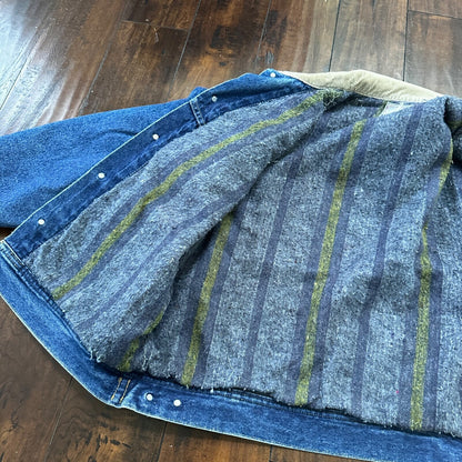VTG Lee Storm Rider Blue Denim Blanket Lined Jacket Sz L Regular Wool USA MADE