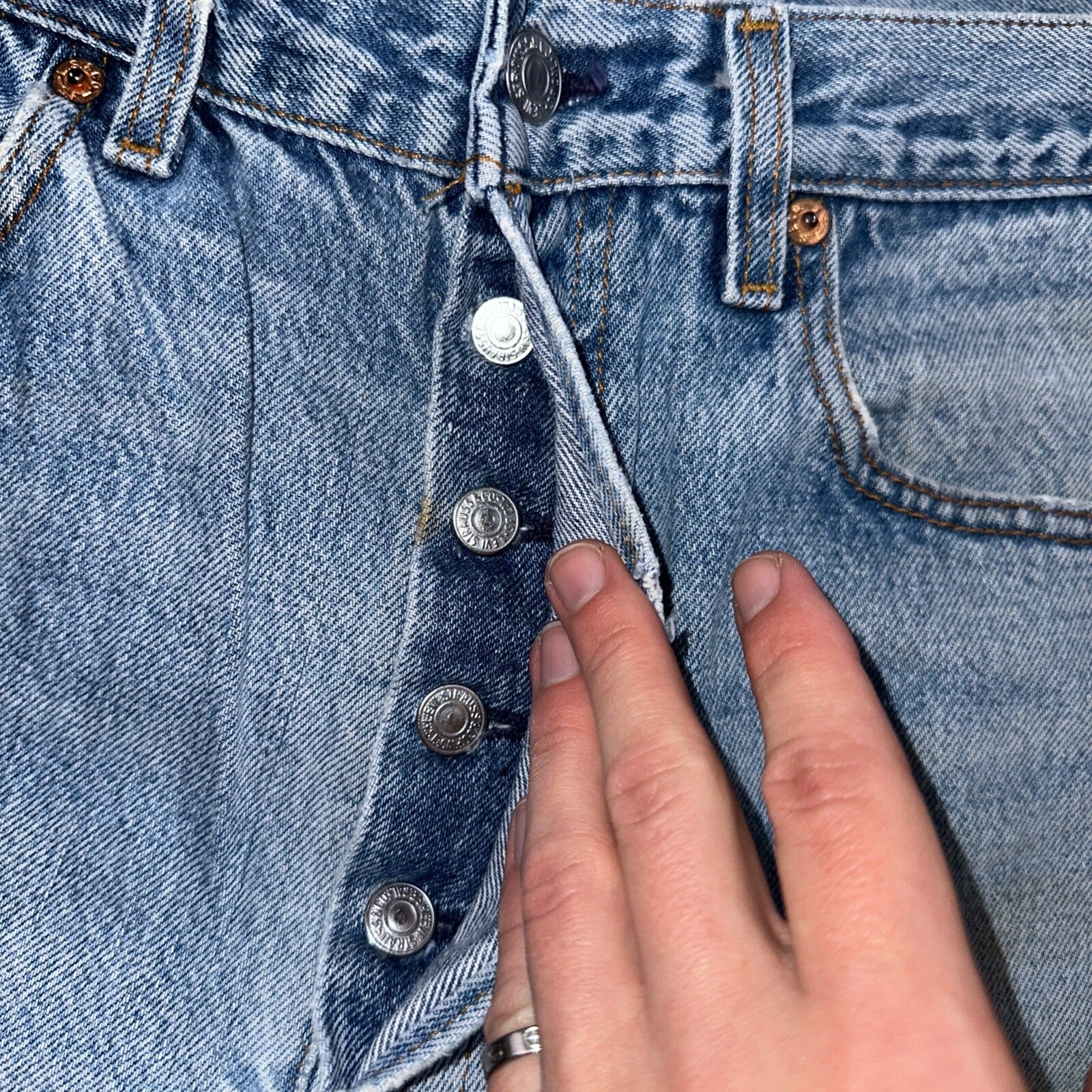 Levis 501 Vintage 90s USA XX Straight Leg Jeans Blue Light Wash 34x36 Act 31x32