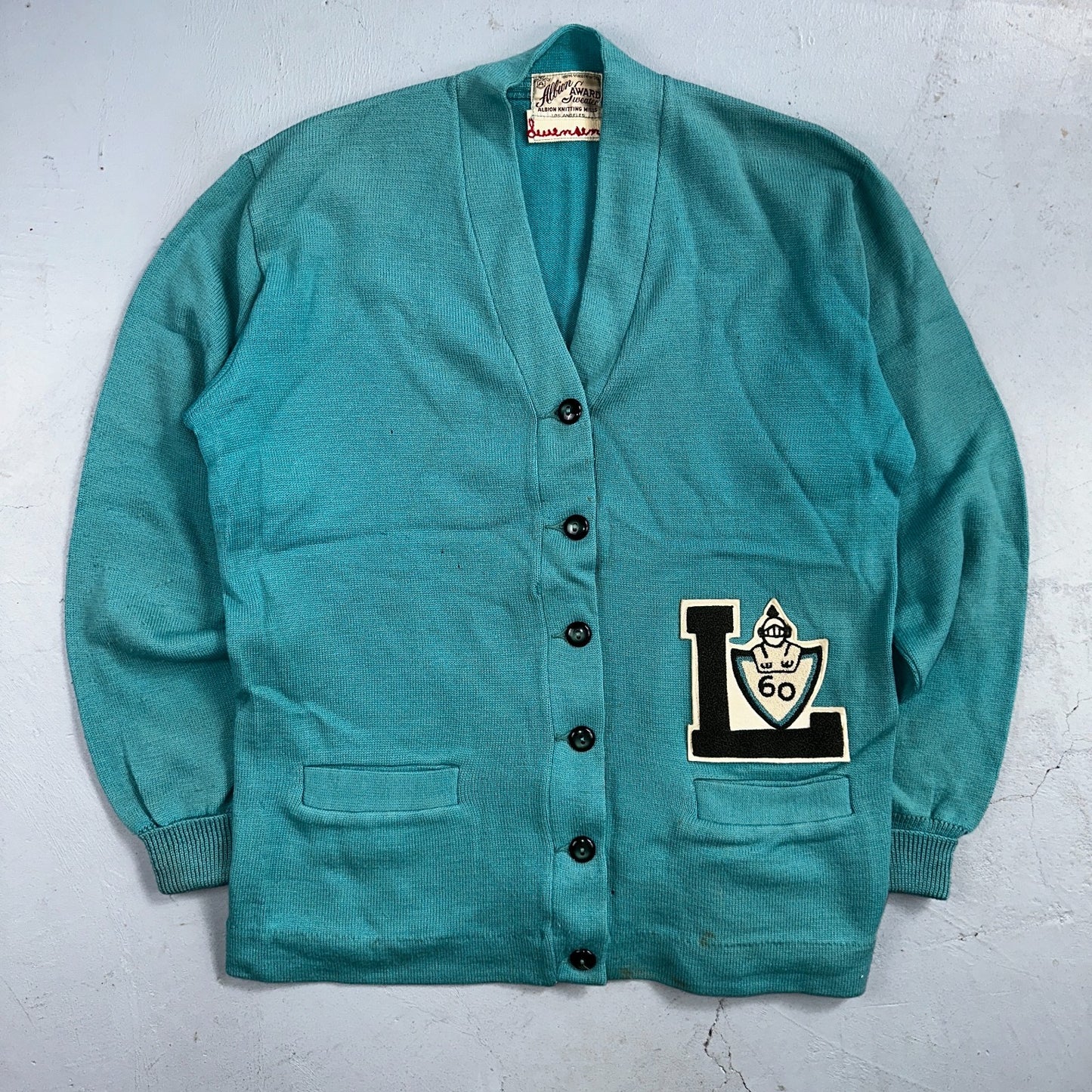VTG Albion Award Sweater Varsity Letterman Button Cardigan Rockabilly UNC Knit