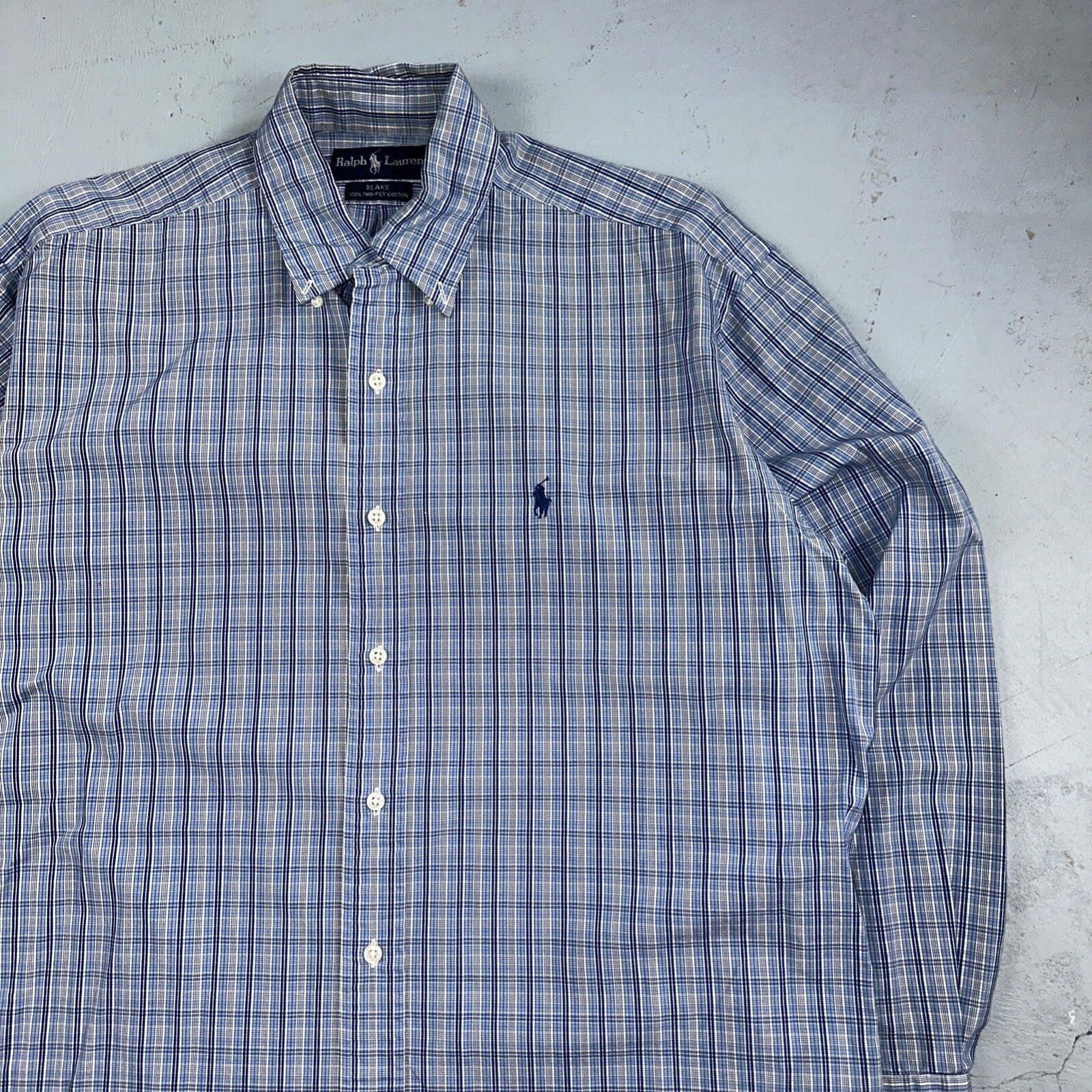 Ralph Lauren Polo VTG Button Down Shirt Men's M Blue Plaid Blake Two-Ply