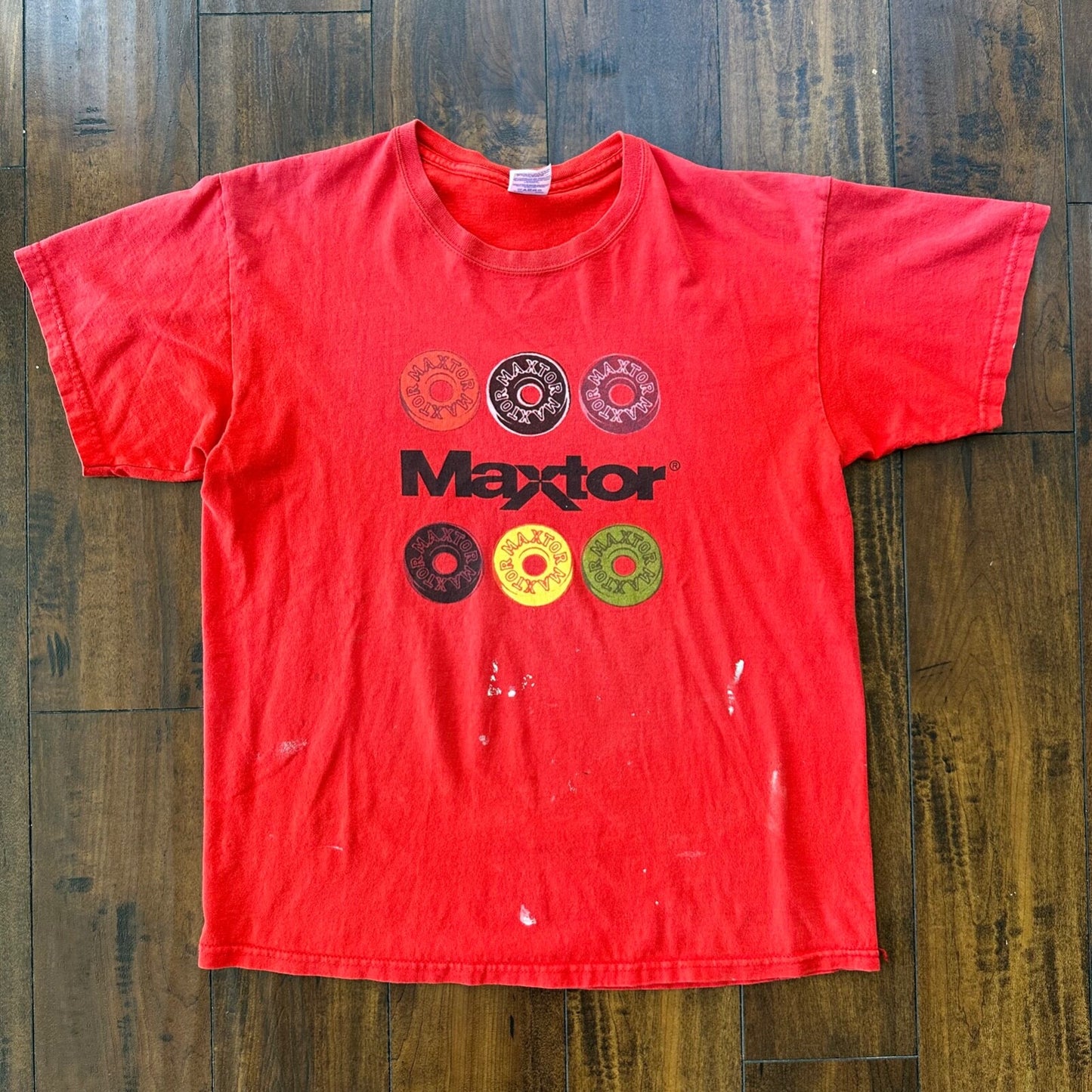 Skate Maxtor Wheels Vintage T Shirt Skateboard Thrashed Paint Grunge Nirvana Rap