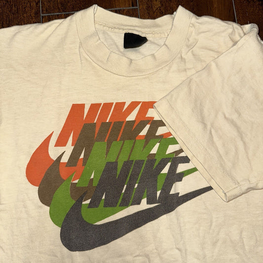 Nike Vintage T Shirt Mens 70s Quad Swoosh Stack OG Rare Pinwheel Geisha Basic