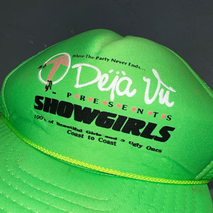 Deja Vu Hat VTG Snapback Trucker Cap Men Neon Green Showgirls 90s RARE