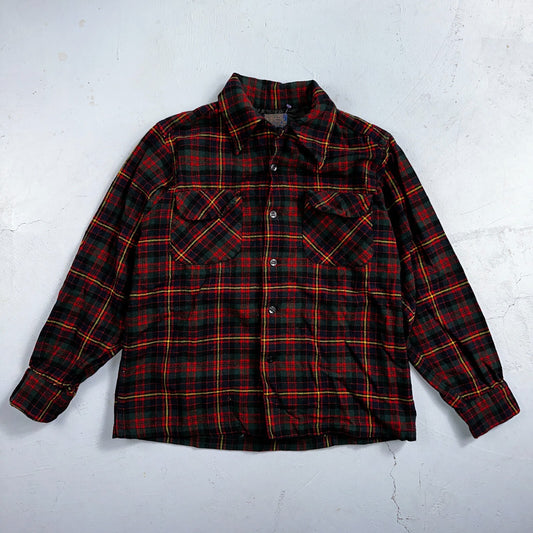 Pendleton 100% Virgin Wool Button Up Plaid Flannel Shirt Board VTG Thrashed 70s