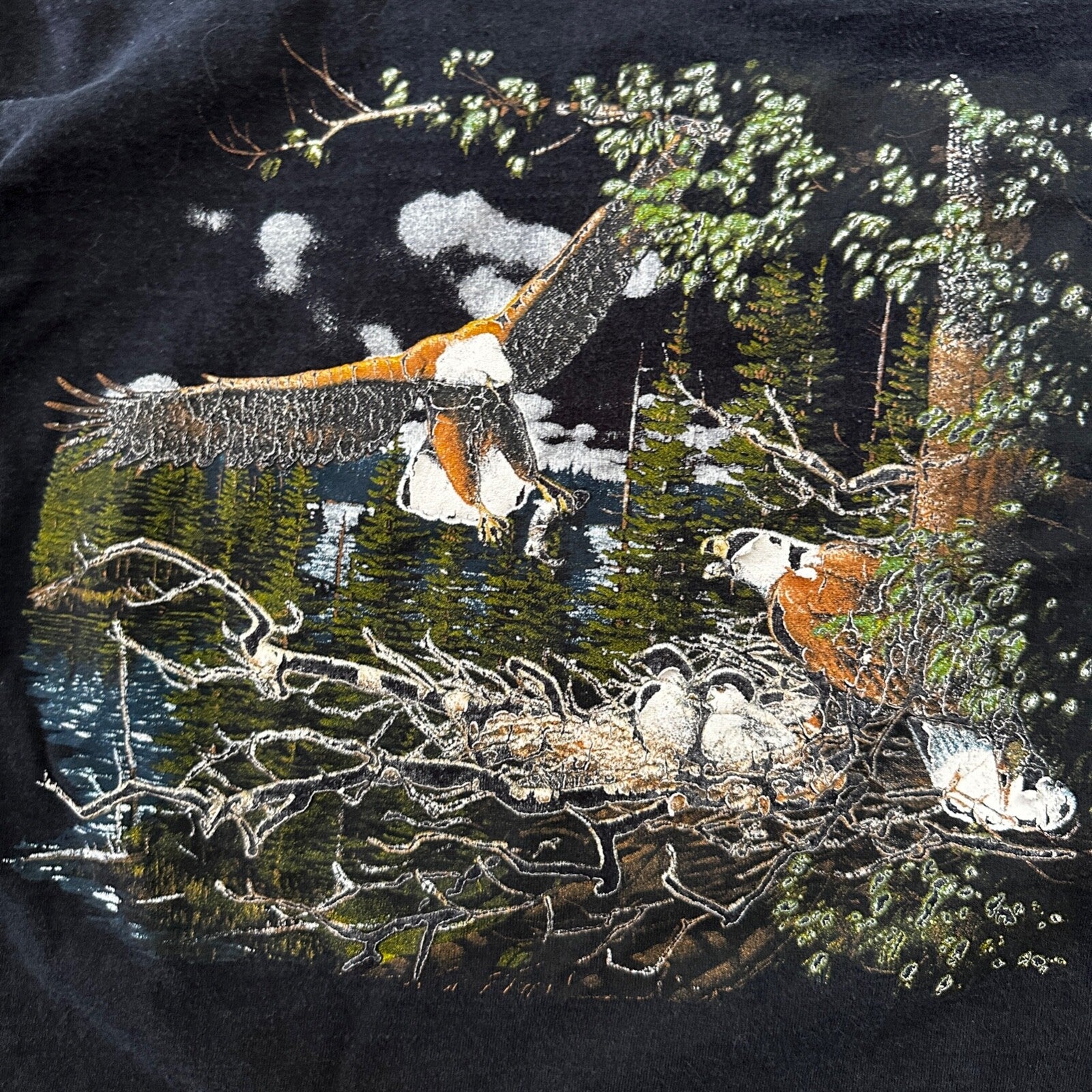 Eagle Alore 90s Single Stitch VTG T Shirt Bald Bird Nesting Nature Animals USA