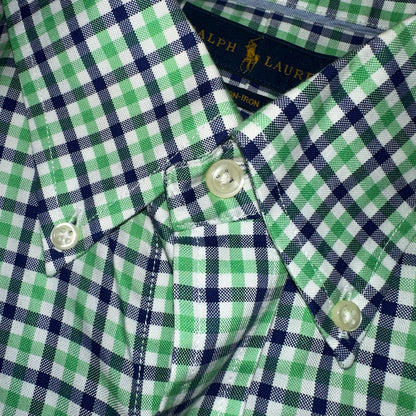 Ralph Lauren Shirt Mens Large Green Blue Tattersall Button Up Preppy Non Iron