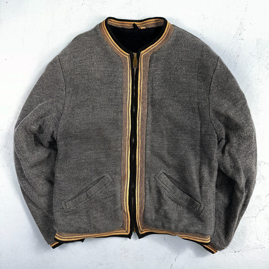 VTG 40s Wool Lined Men Zipper Jacket Sweater Salt Pepper Gray 1940s Rockabilly