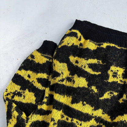 Vintage Nordstrom Brass Plum Nordic Yellow Black Wool Sweater M 80s Retro