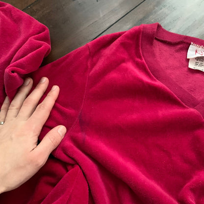 Vintage 80s Women's Pink Red Poly Jumpsuit Jumper 2pc Medium Juicy