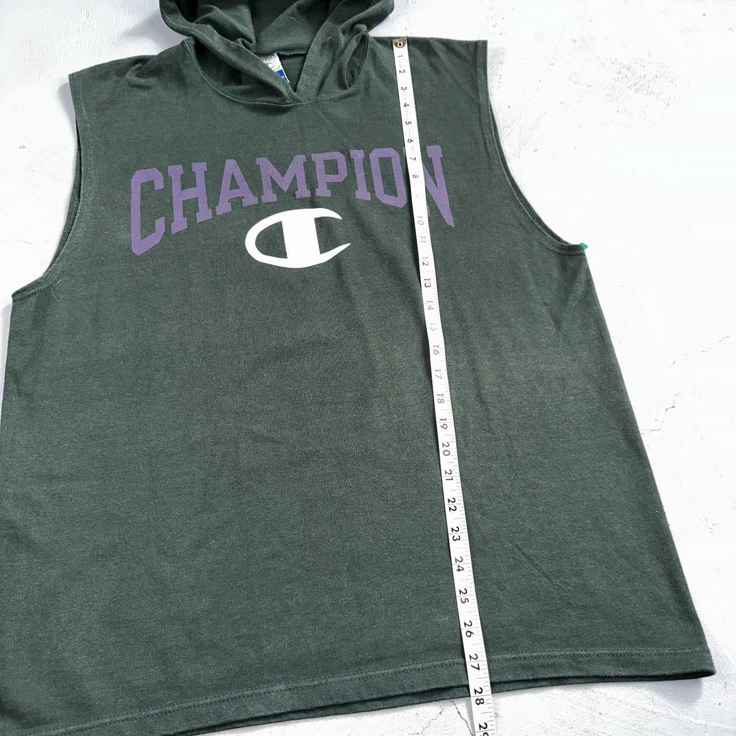 Vintage Champion Shirt Mens L Green Hoodie Sleeveless Workout Gym Boxing USA