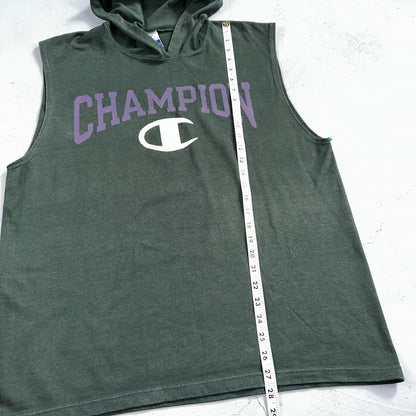 Vintage Champion Shirt Mens L Green Hoodie Sleeveless Workout Gym Boxing USA