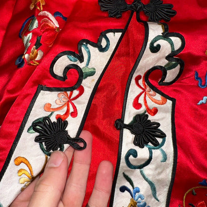 VTG Chinese Silk Cloth Dynasty Palace Red Dragon Robe Kimono Bai Hua Embroidery