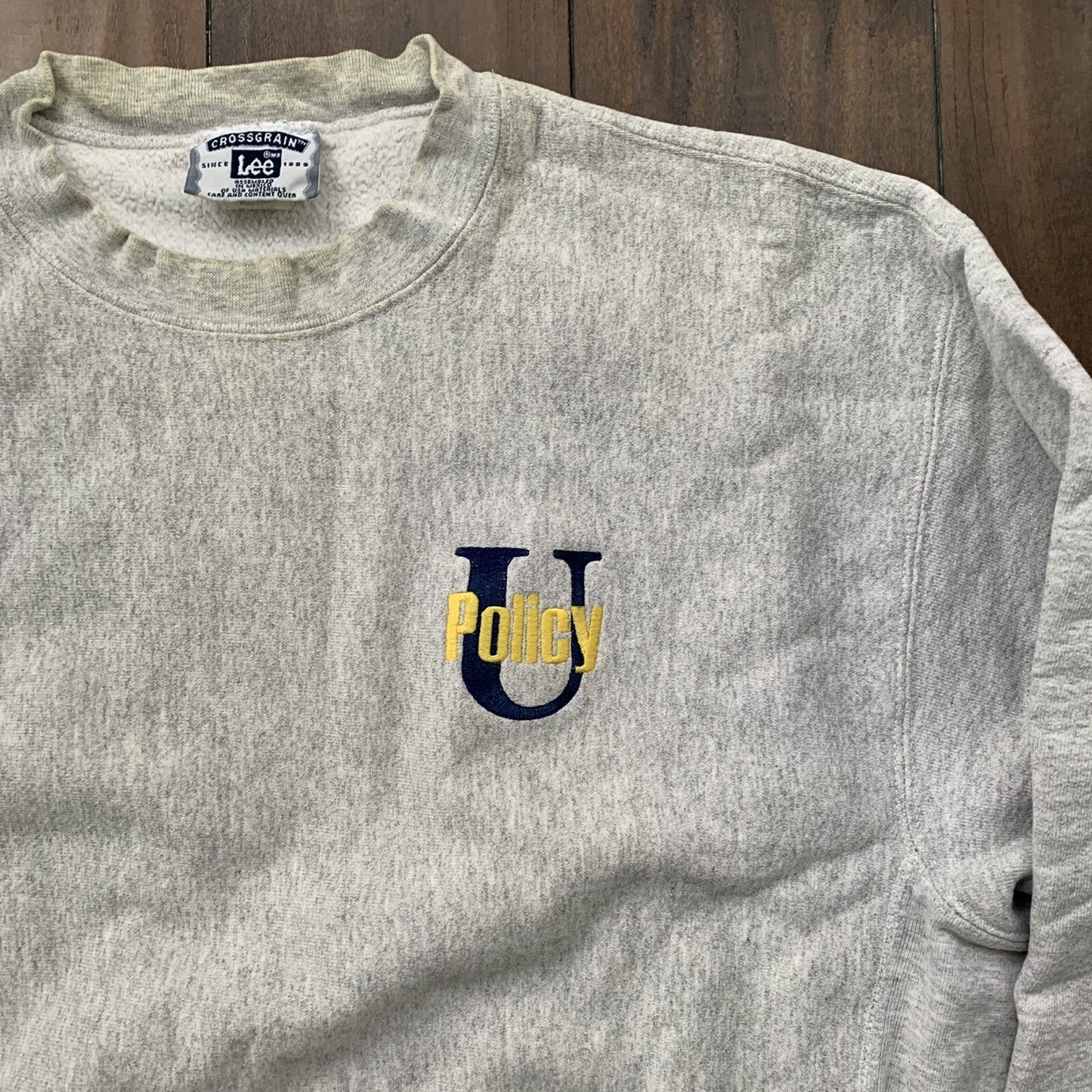 LEE UPolicy School Gray Hipster Basic Promo Rap Vintage Crewneck 90s 80s T Shirt