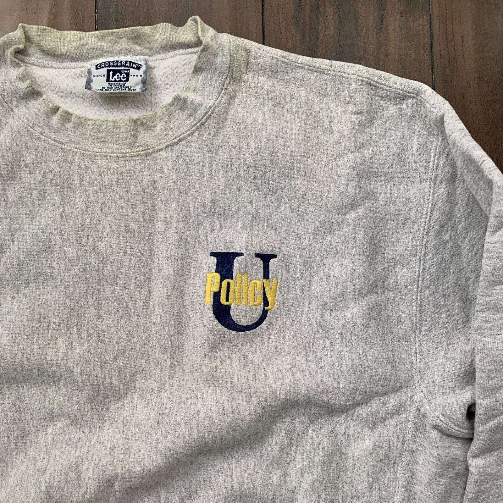 LEE UPolicy School Gray Hipster Basic Promo Rap Vintage Crewneck 90s 80s T Shirt