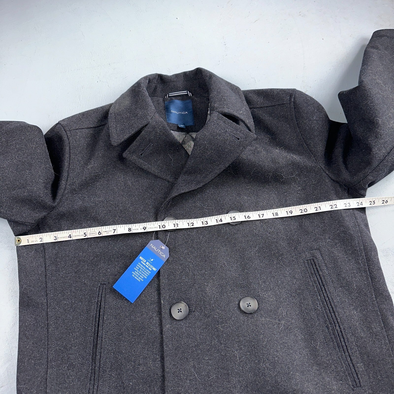 Nautica Men's Size L Double Breasted Wool Blend Collar Peacoat Black NWT $250