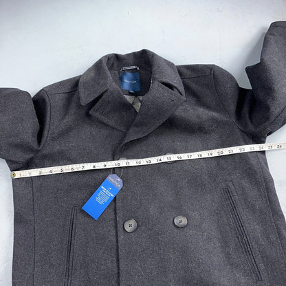 Nautica Men's Size L Double Breasted Wool Blend Collar Peacoat Black NWT $250