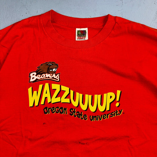 Oregon Beavers OSU Wazzuuuup VTG T Shirt 90s Orange College Uni Sports Rare Y2K